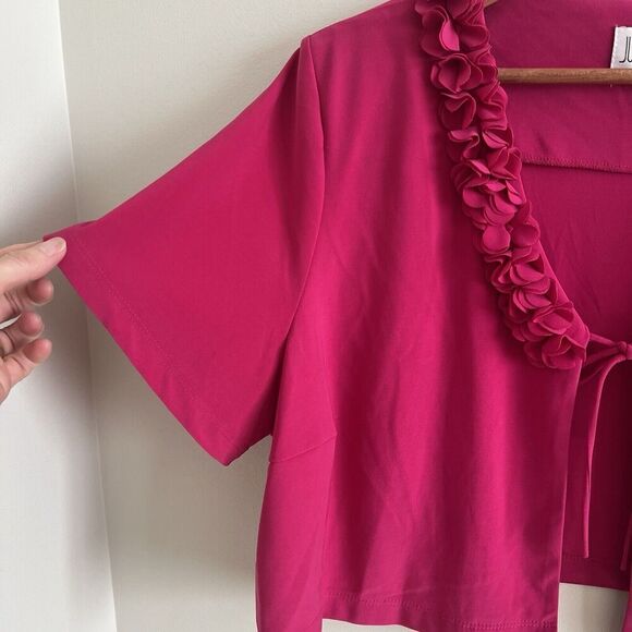 Vintage Julian Taylor Ruffled Shrug Cardigan Top 20W Hot Pink Feminine Open - Picture 10 of 13